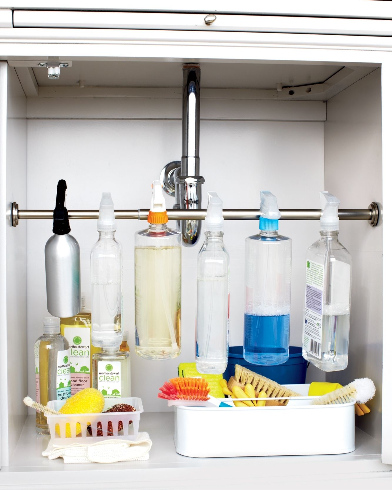 Under-the-sink organizer-tension rod
